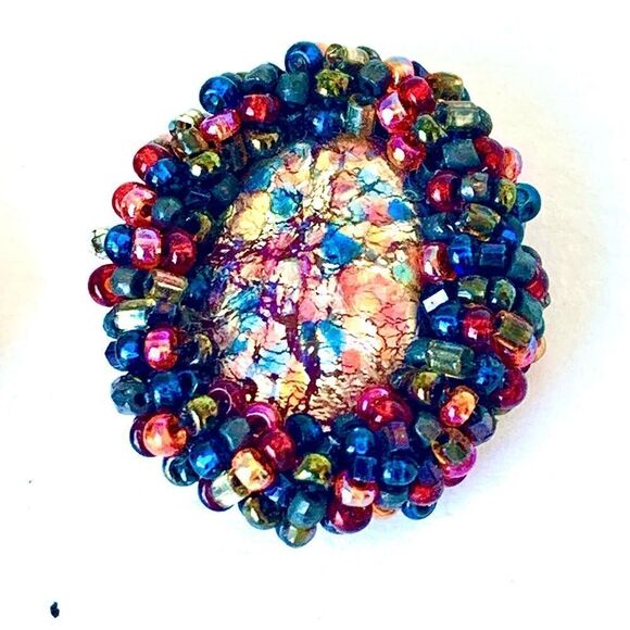 European glass Confetti earrings with multi color glass beads frame pierced - Picture 13 of 14